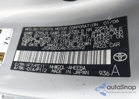 2006 Toyota Prius из США, поврежденный, VIN JTDKB20U467070392